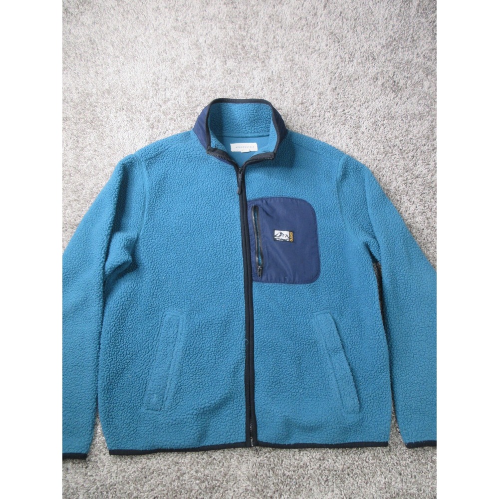 Aeropostale Teal Blue Sherpa Fleece Full Zip Jacket Aero Mountain Logo Patch